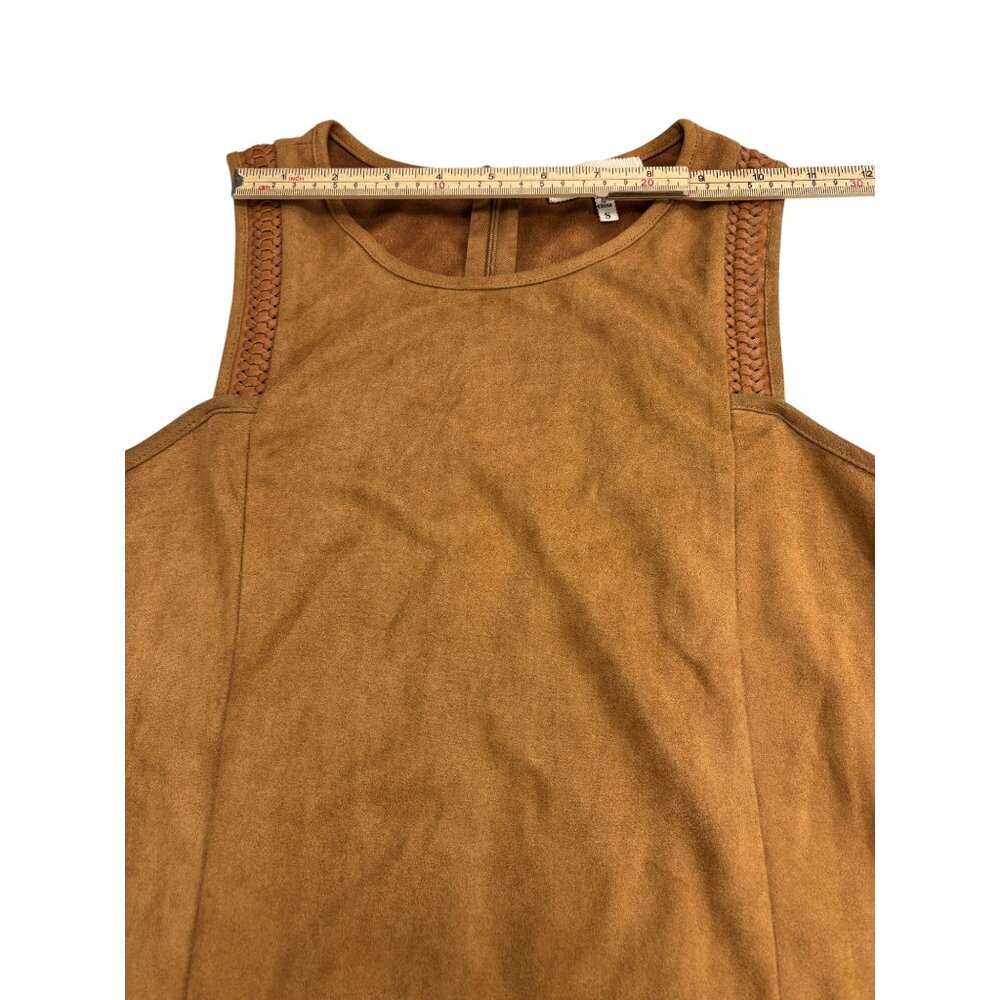 Tan Sleeveless Faux Suede Mini Dress With Braided Strap Details By Monteau Size - Picture 6 of 11